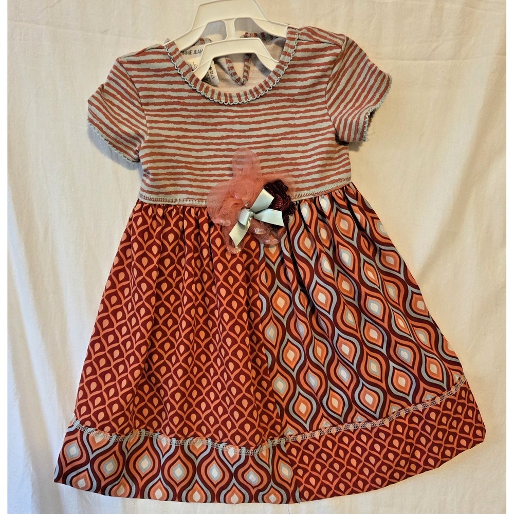 Bonnie Jean Toddler Girls Floral Red Peach Blue Dress 3T